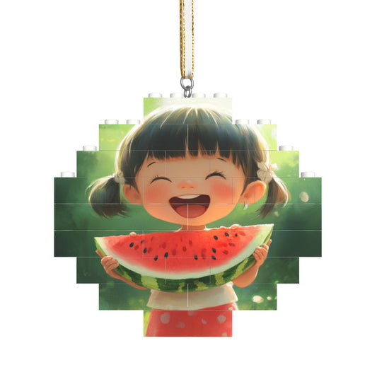 Summer Girl with Watermelon Hanging Puzzle Blocks - Sweet and Playful Décor