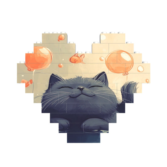 Mini Heart-Shaped Cat Puzzle Blocks - DIY Decoration with Fun and Cuteness