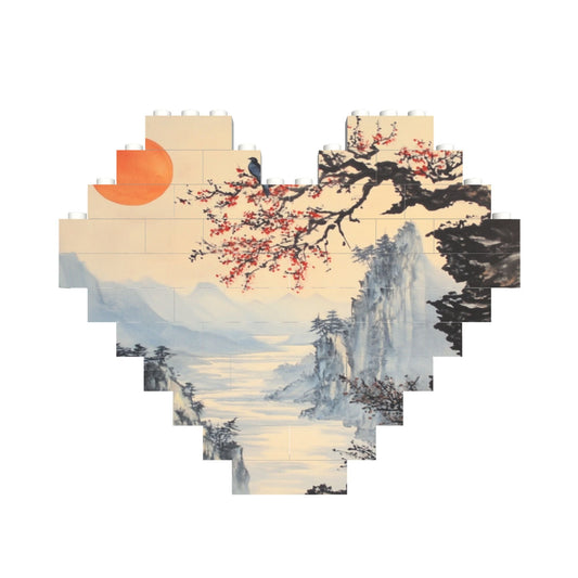 Classical Chinese Landscape Heart Puzzle Blocks - Creative Art Decoration Puzzle