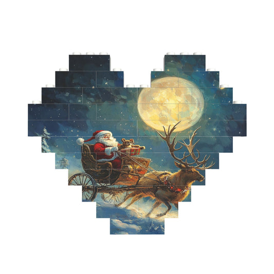 Santa Claus Moonlit Sleigh Heart Puzzle Blocks - Festive Creative Decoration Puzzle